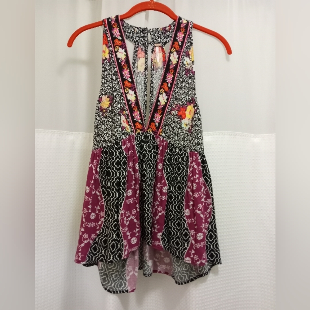 Free People Dream Darling Asymmetrical Embellished Tank Top Black and Red